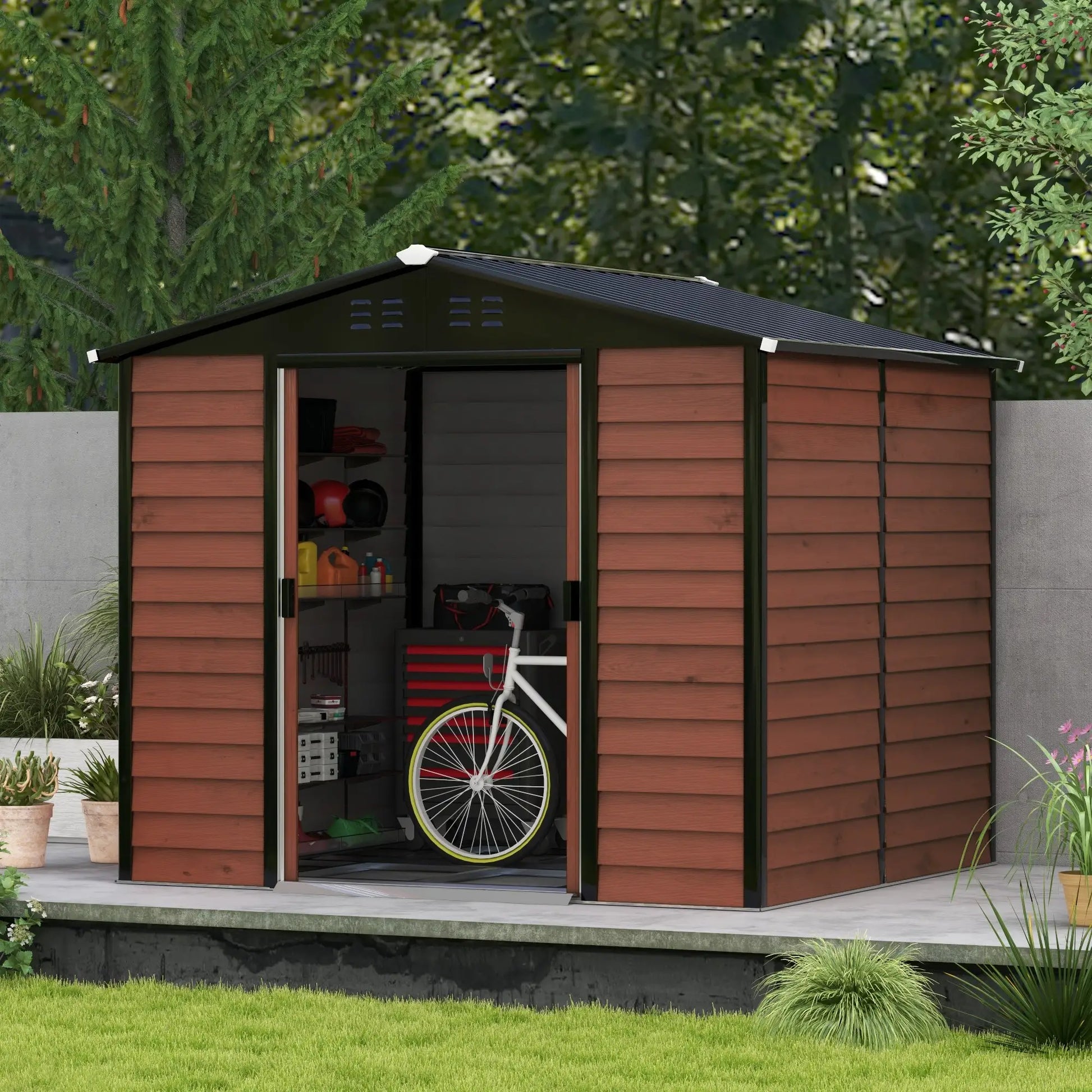 8' x 7' Outdoor Storage Shed, Galvanized Steel, Lockable Doors, Floor Frame Sheds at Gallery Canada