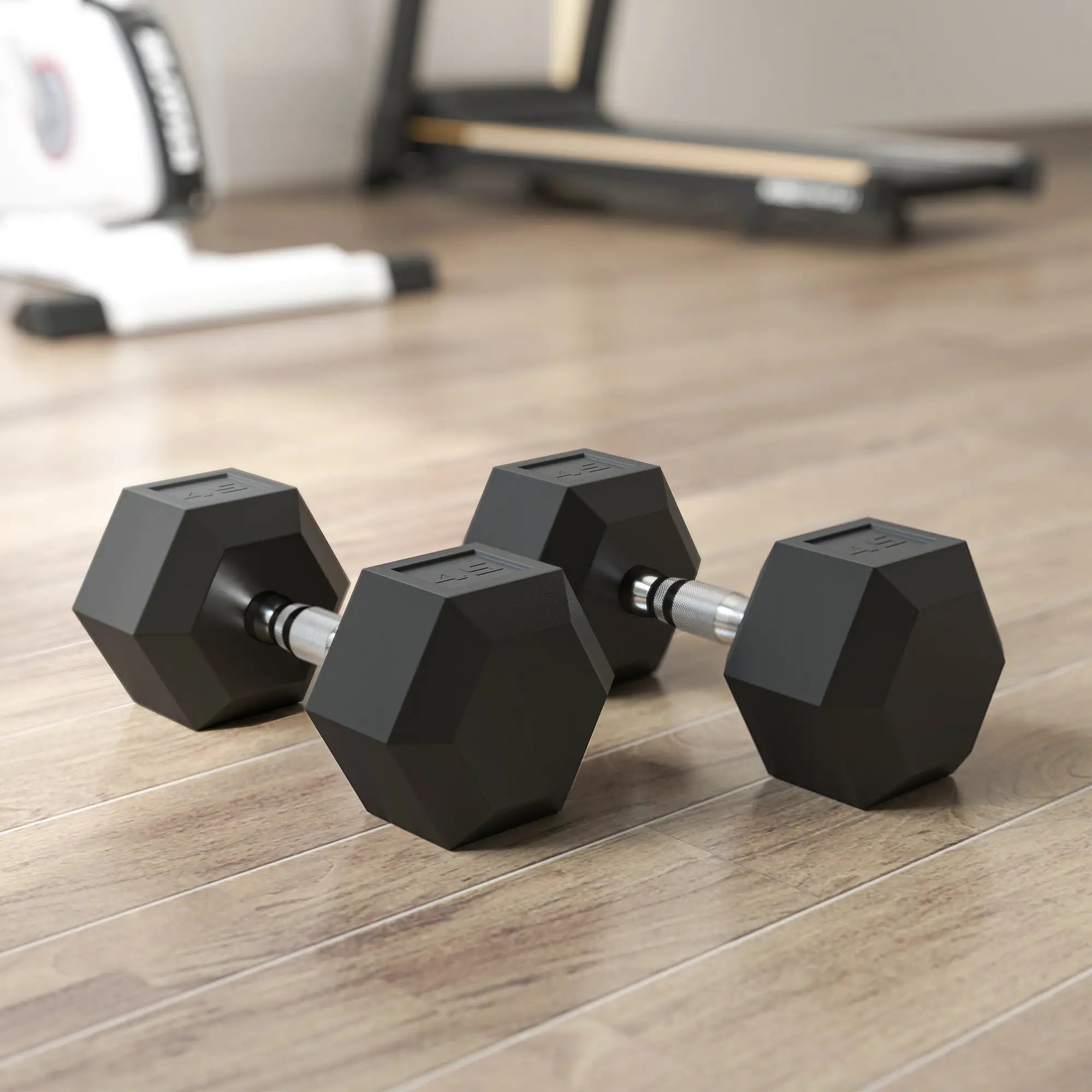 2 x 45lbs Rubber Hex Dumbbells, Fitness Training, Black Dumbbells & Barbells at Gallery Canada