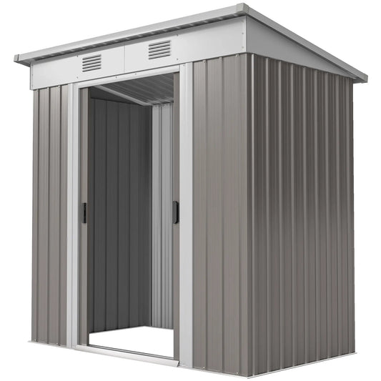 6' x 4' Outdoor Storage Shed, Metal Garden Tool Organizer, Light Grey Sheds Light Grey at Gallery Canada