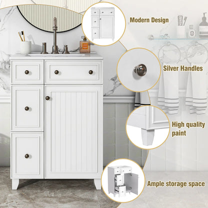 Bathroom Vanity Cabinet, 2 Drawers, Ceramic Sink, Solid Wood, 24" L x 18.5" W x 34.5" H, White Sink Cabinets at Gallery Canada