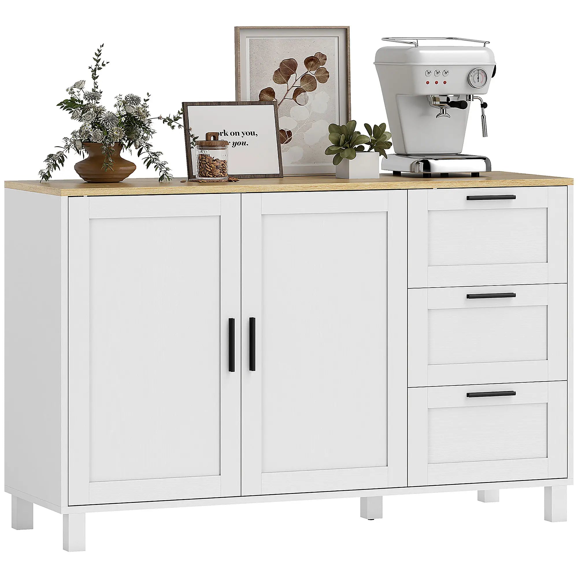 Buffet Cabinet with Soft Close Doors, Modern Sideboard with 3 Drawers, White Bar Cabinets at Gallery Canada