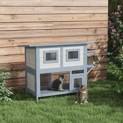 2 Tier Outdoor Cat House, Escape Door, Jump Platform, Light Grey Cat Houses at Gallery Canada
