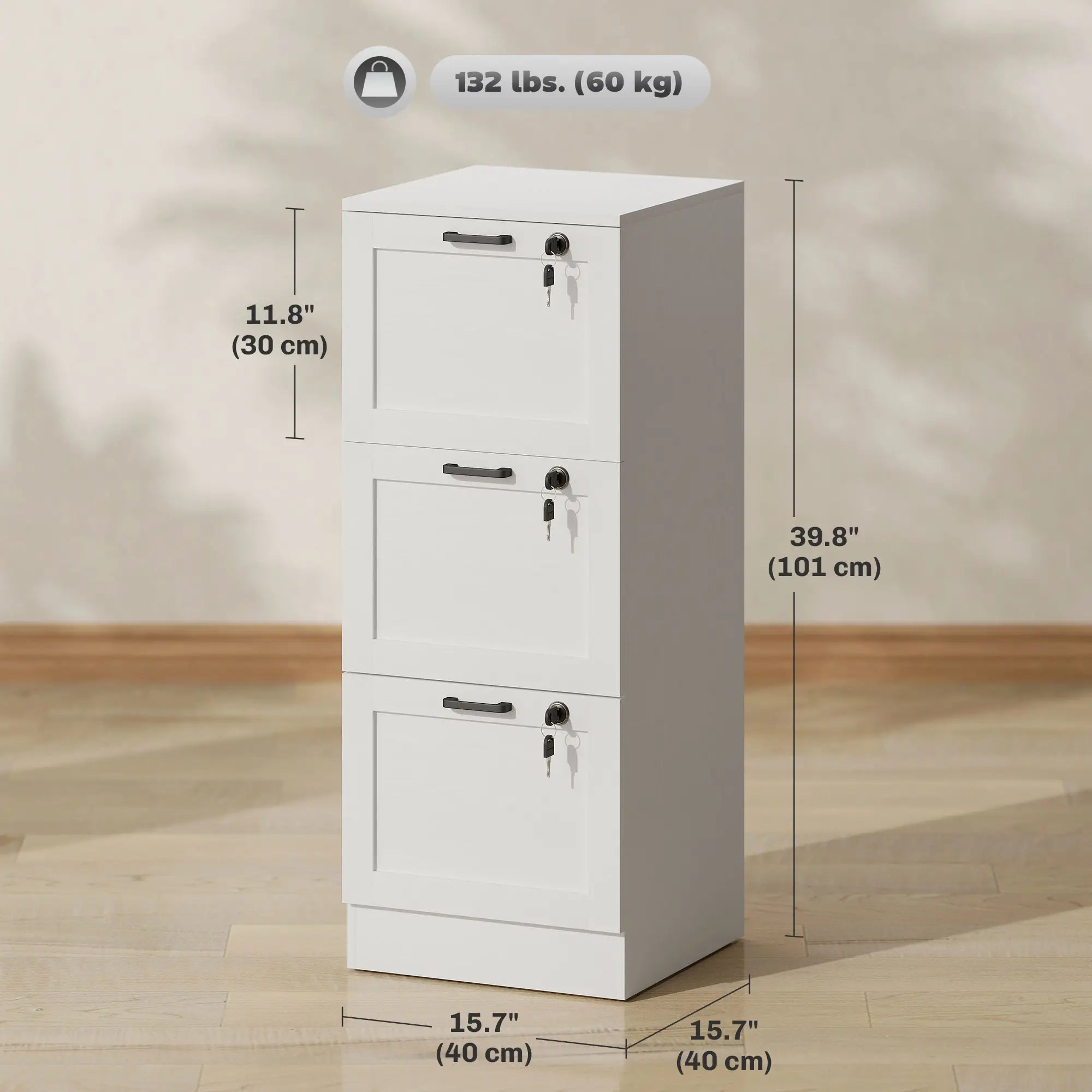 Vertical 3-Drawer Filing Cabinet, Lock, A4 Letter Size, White Office Cabinets & Cupboards at Gallery Canada