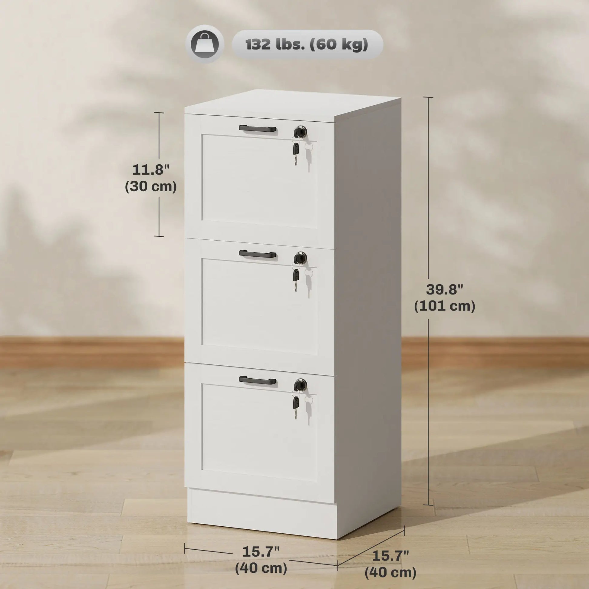 Vertical 3-Drawer Filing Cabinet, Lock, A4 Letter Size, White Office Cabinets & Cupboards at Gallery Canada