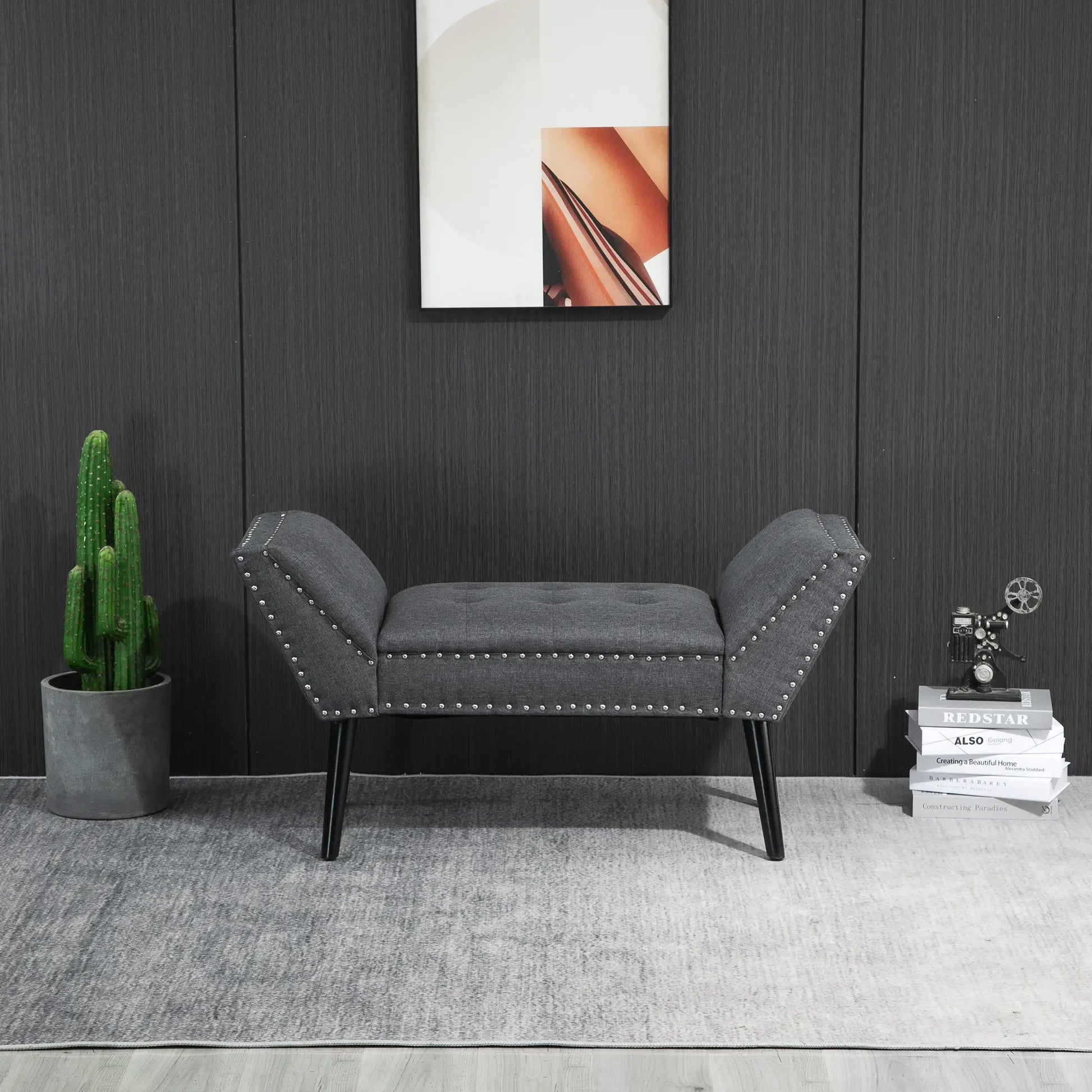 Modern Upholstered Bench, Bedroom Hallway Bench, Arms Nailhead Trim Storage Ottomans & Benches at Gallery Canada