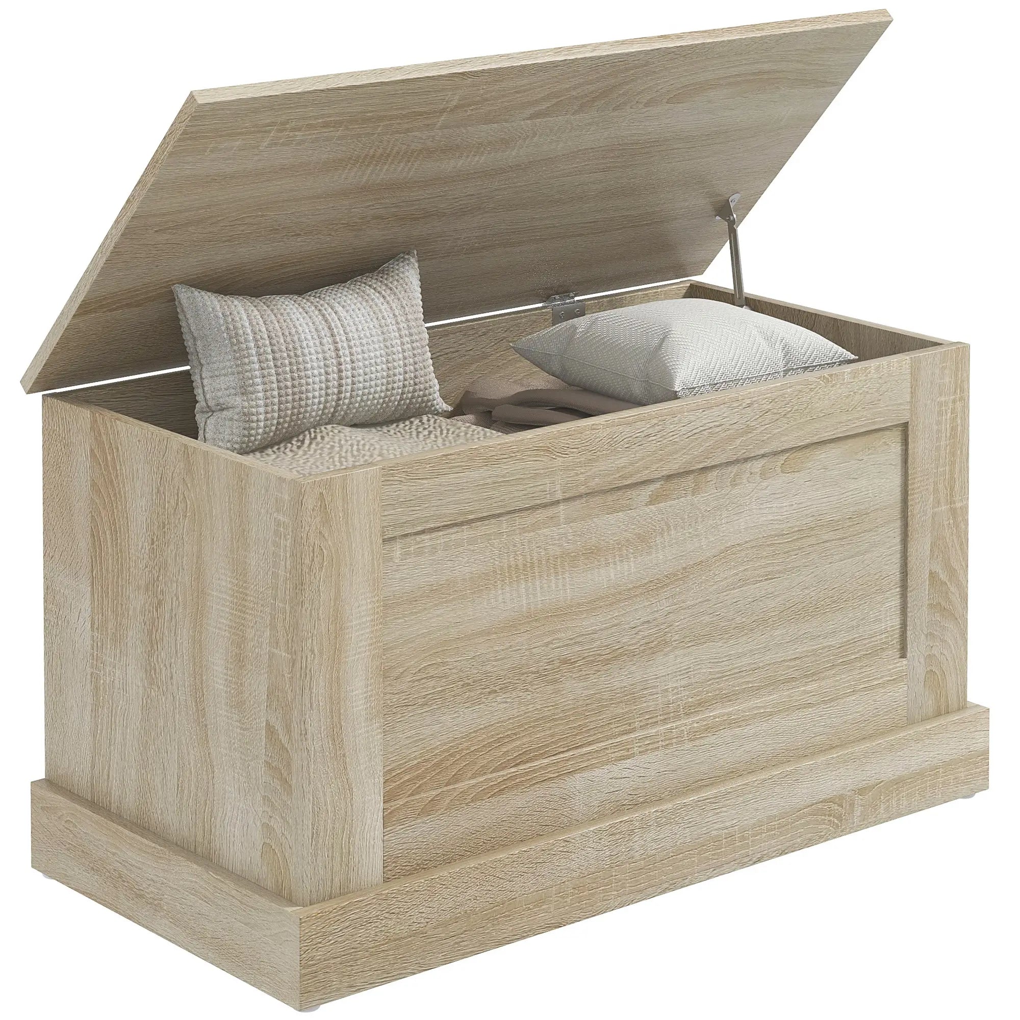 31.5 Inches Storage Chest, Wooden Trunk with Safety Hinge, Natural Wood Grain Storage Cabinets at Gallery Canada