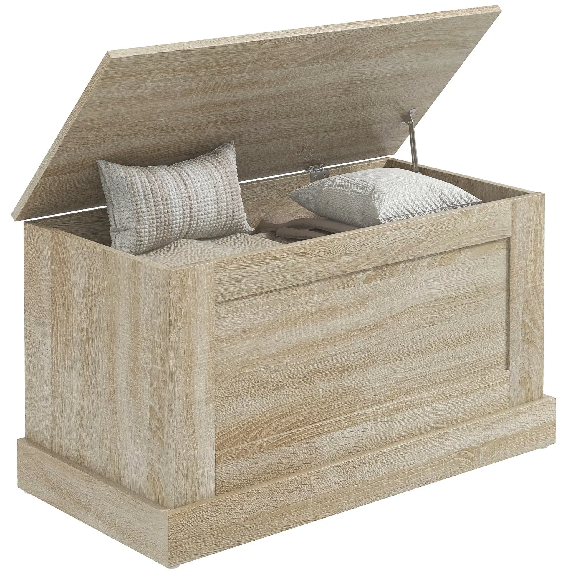 31.5 Inches Storage Chest, Wooden Trunk with Safety Hinge, Natural Wood Grain Storage Cabinets at Gallery Canada