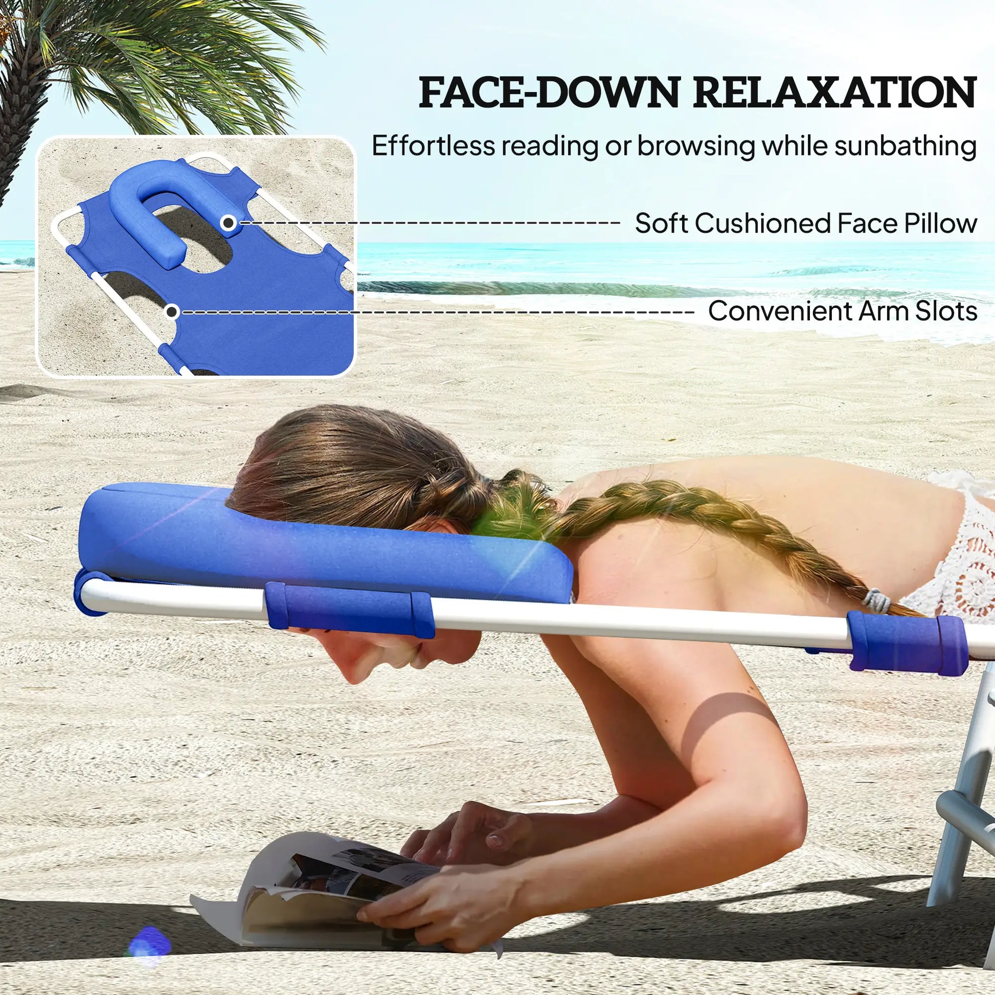 Outdoor Lounge Chair, Adjustable Folding Chaise, Tanning Chair, Blue Lounger Chairs at Gallery Canada