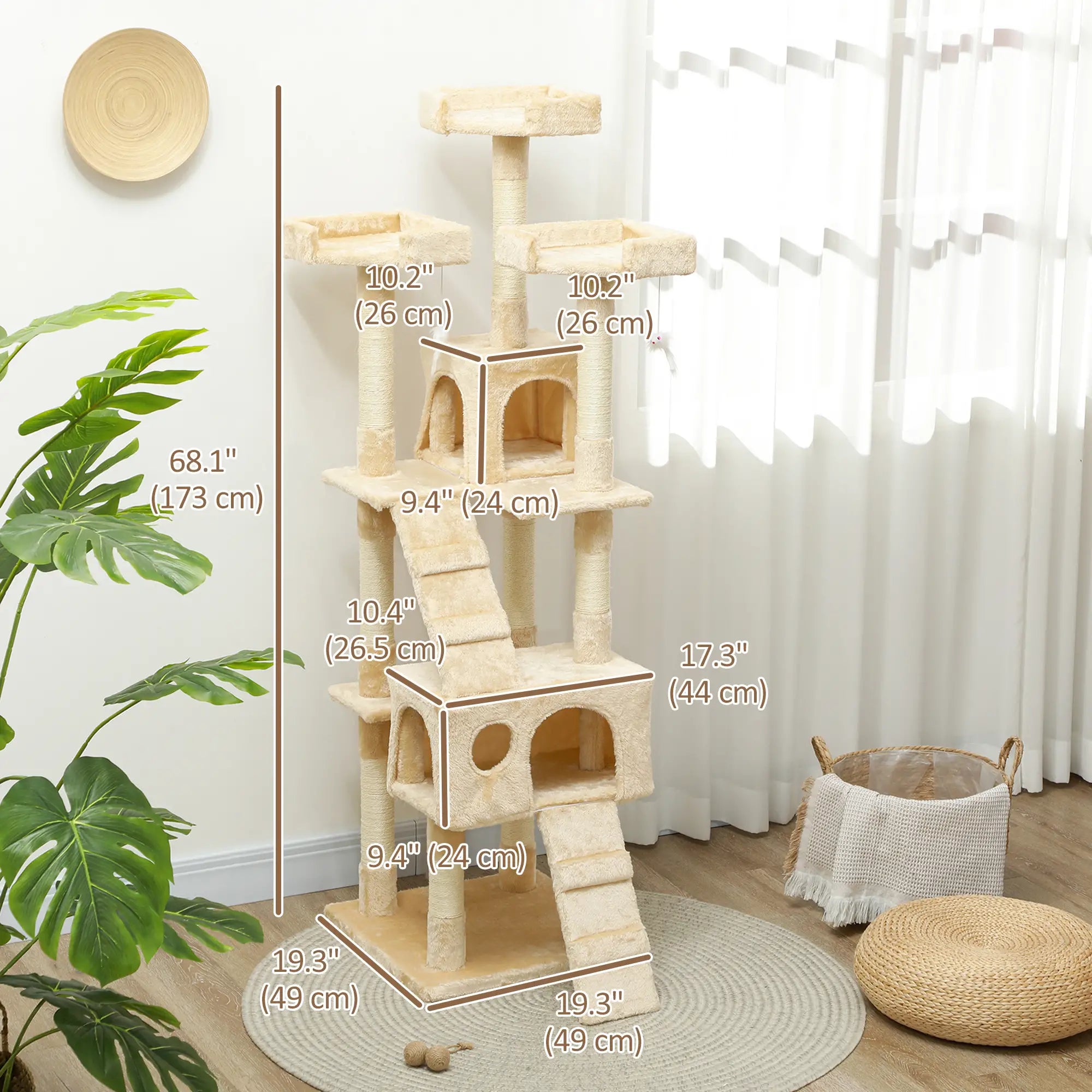 68-Inch Multi-Level Cat Scratching Tree, Activity Center, Beige Cat Towers at Gallery Canada