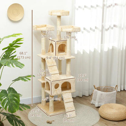 68-Inch Multi-Level Cat Scratching Tree, Activity Center, Beige Cat Towers at Gallery Canada