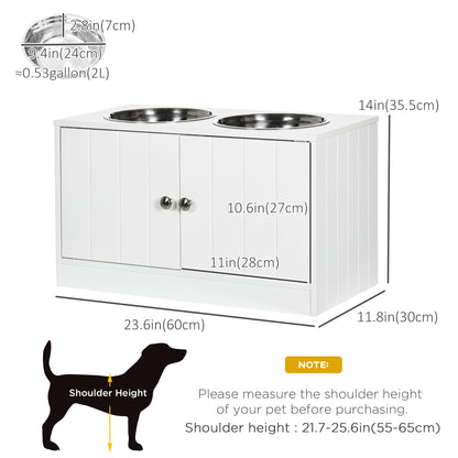 Elevated Dog Bowls, Large Pet Feeding Station with Stand, Storage, 2 Stainless Steel Bowls, 23.6" x 11.8" x 14", White Dog Bowls at Gallery Canada