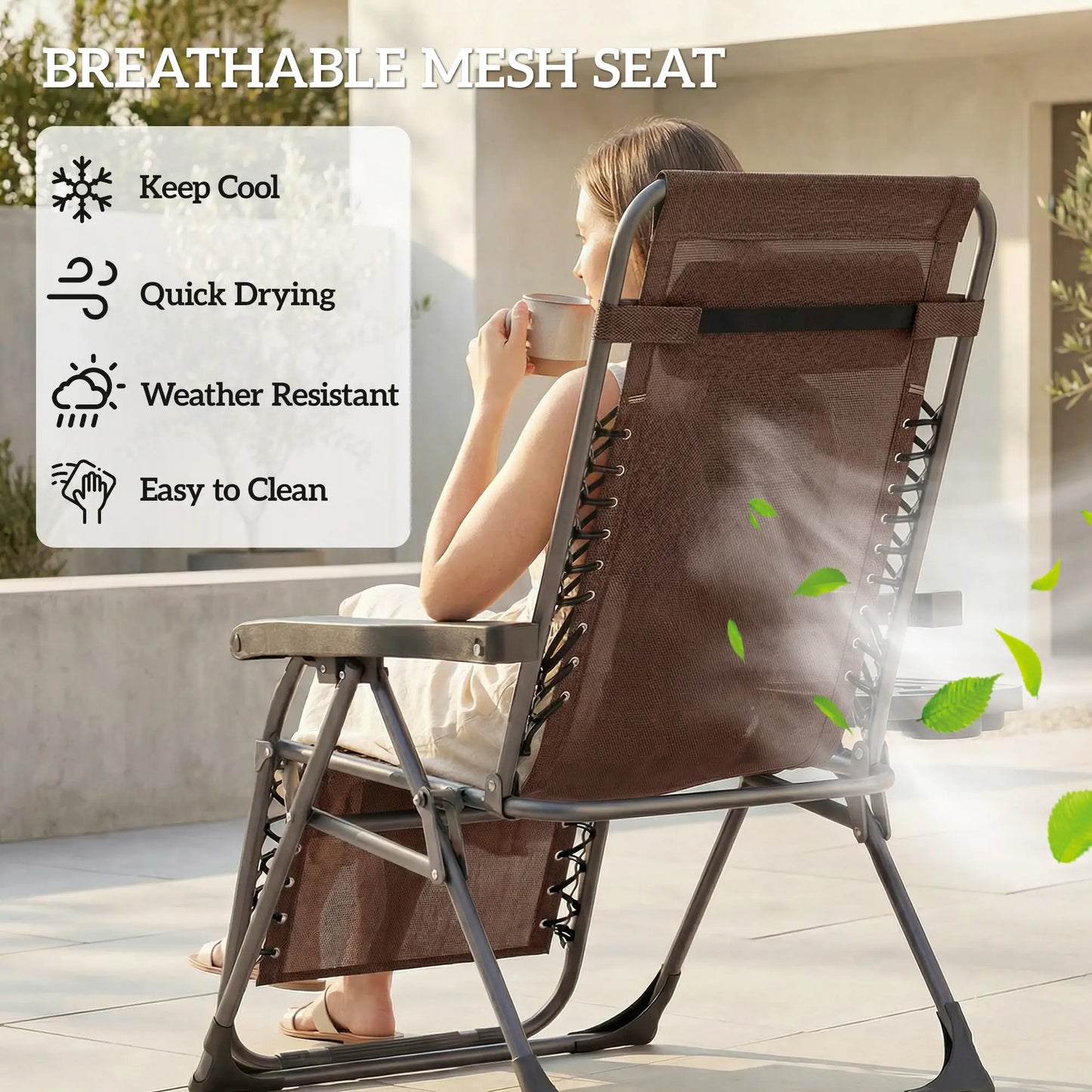 Zero Gravity Chair Set Of 2, Folding Reclining Outdoor Lounge Chair, Brown Lounger Chairs at Gallery Canada