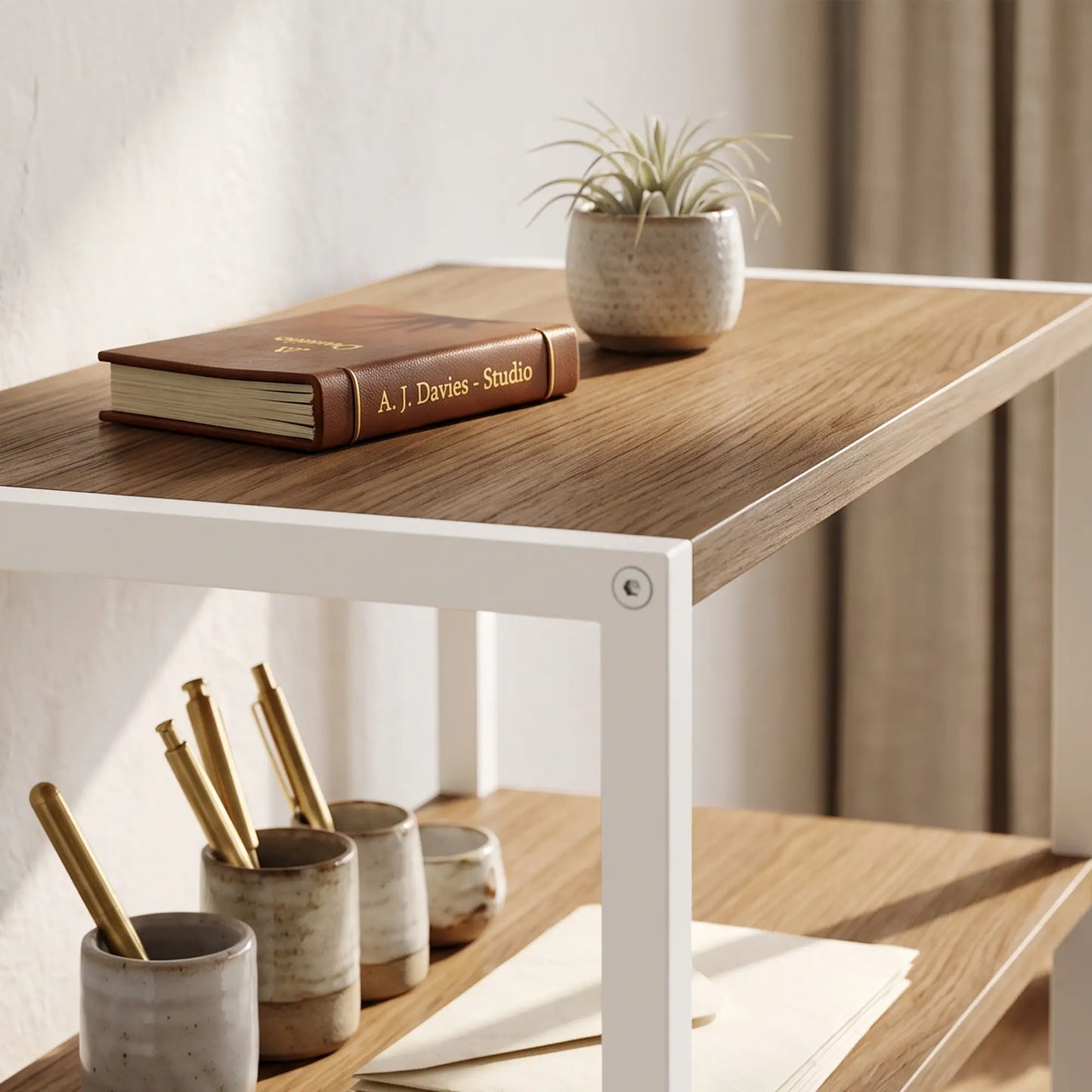 Folding Computer Desk With 4-Tier Bookshelf, Natural Computer Desks at Gallery Canada