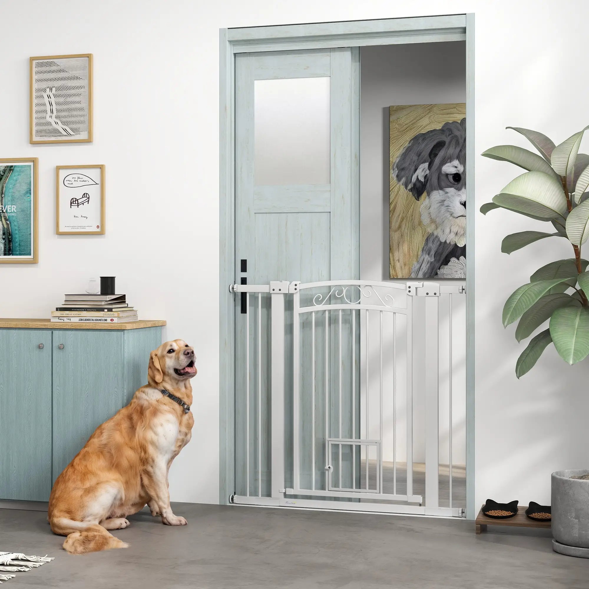 Walk Through Dog Gate, Small Pet Door, Auto Close, 30