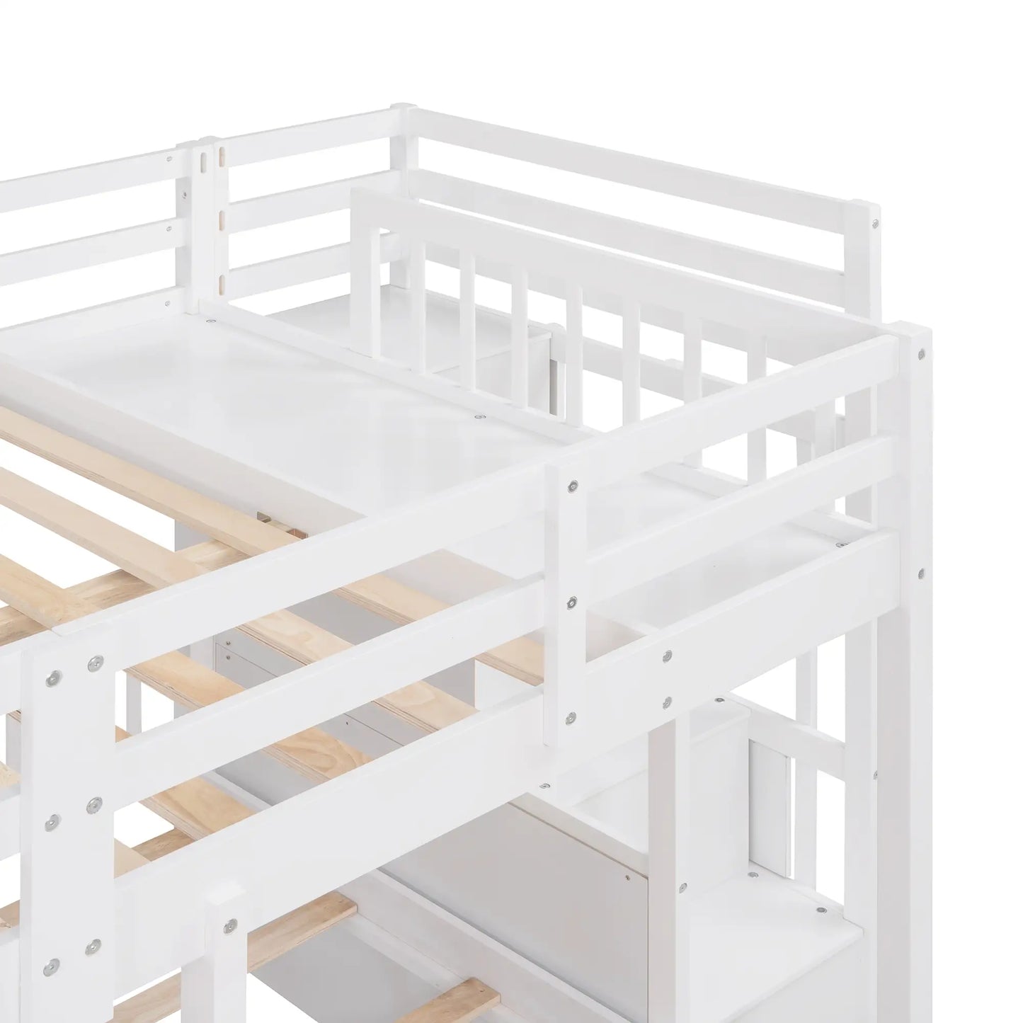 Twin Triple Bunk Bed with Storage Drawers, Pine Wood Frame, 115" L x 76" W x 64.5" H, White Bed Frames at Gallery Canada