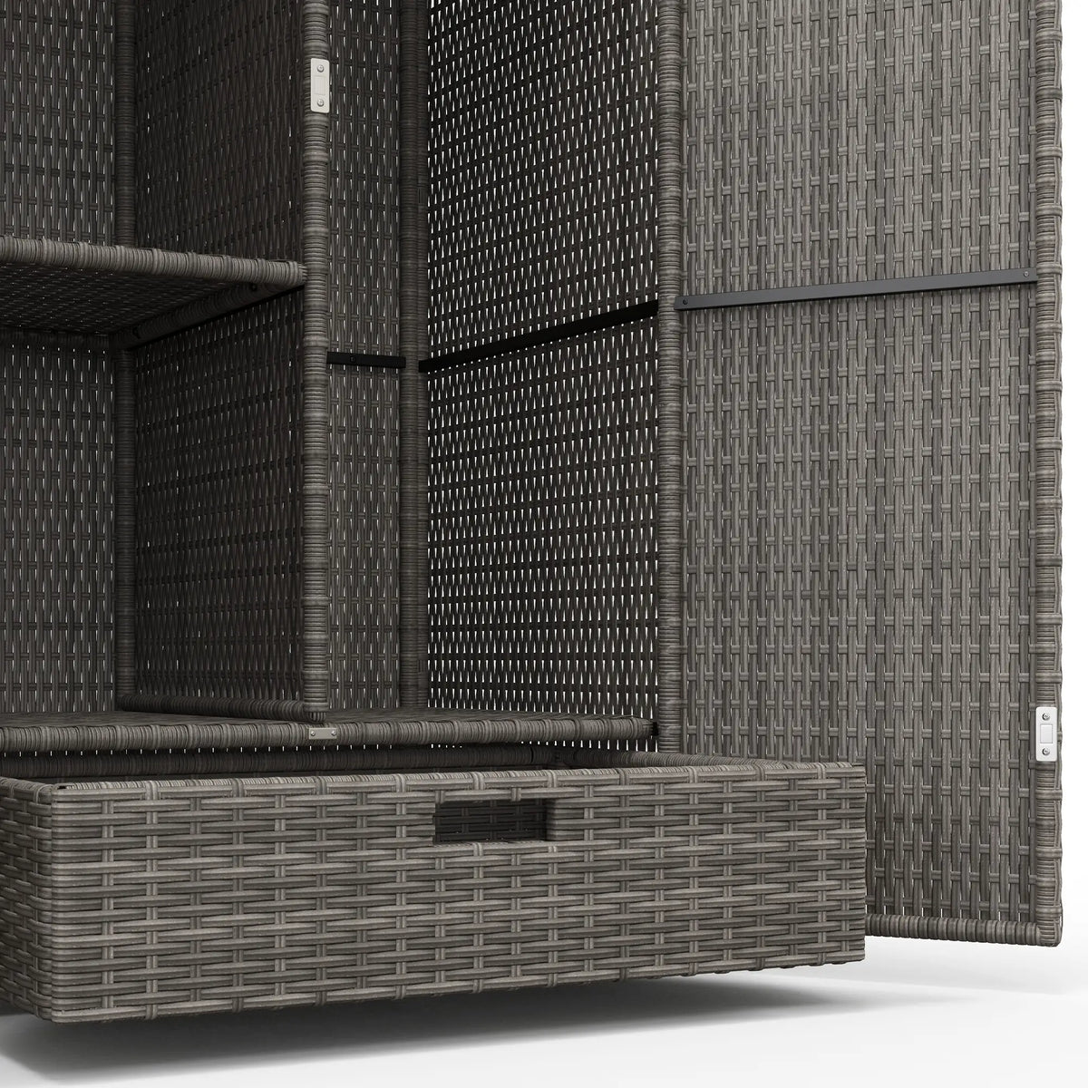 Wicker Outdoor Storage Cabinet, 2-Door Rattan, Dark Grey Patio Storage Boxes at Gallery Canada