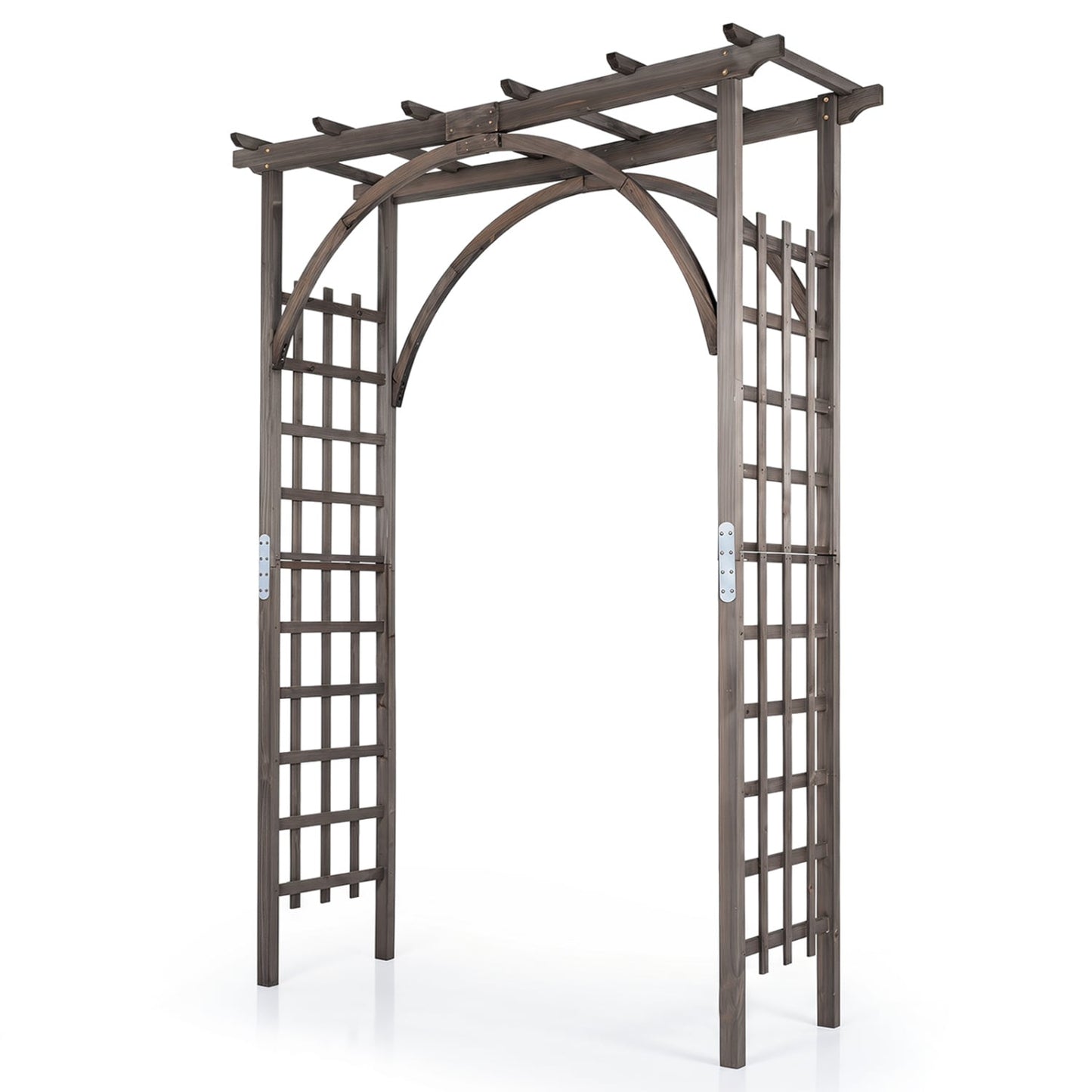 Flat Top Garden Arch Trellis 85" Tall Wood for Climbing Plants and Wedding, Brown