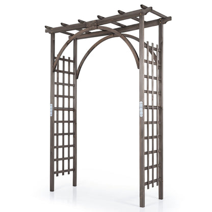 Flat Top Garden Arch Trellis 85" Tall Wood for Climbing Plants and Wedding, Brown