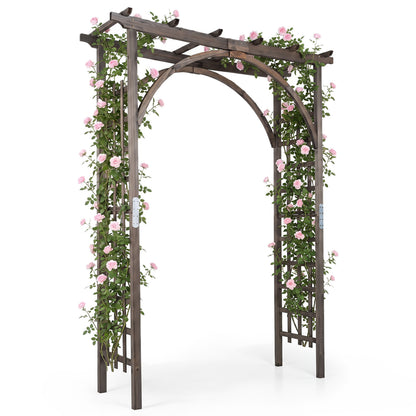 Flat Top Garden Arch Trellis 85" Tall Wood for Climbing Plants and Wedding, Brown