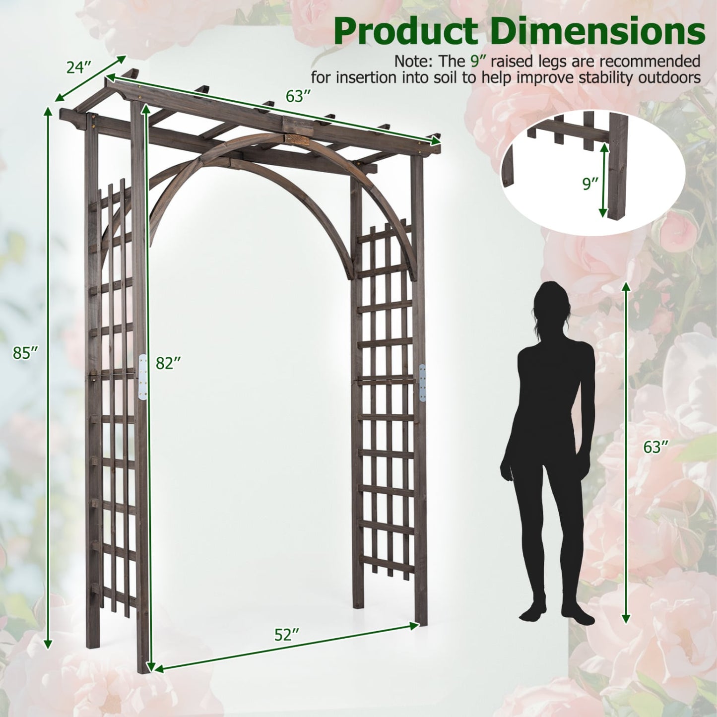 Flat Top Garden Arch Trellis 85" Tall Wood for Climbing Plants and Wedding, Brown