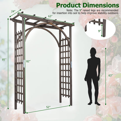 Flat Top Garden Arch Trellis 85" Tall Wood for Climbing Plants and Wedding, Brown