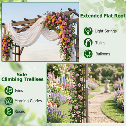 Flat Top Garden Arch Trellis 85" Tall Wood for Climbing Plants and Wedding, Brown
