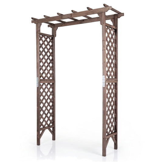 Flat Top Garden Arch with Gate 85" Tall Wood for Climbing Plants and Wedding, Brown Outdoor Decor Brown at Gallery Canada