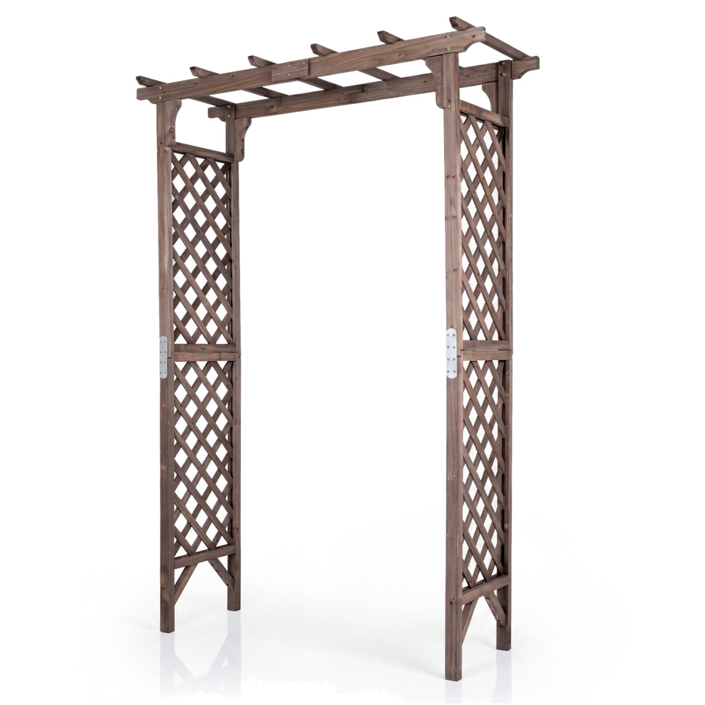 Flat Top Garden Arch with Gate 85" Tall Wood for Climbing Plants and Wedding, Brown Outdoor Decor at Gallery Canada
