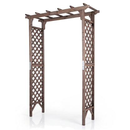 Flat Top Garden Arch with Gate 85" Tall Wood for Climbing Plants and Wedding, Brown Outdoor Decor at Gallery Canada