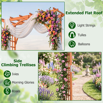 85" Tall Wood Flat Top Garden Arch Trellis, Orange