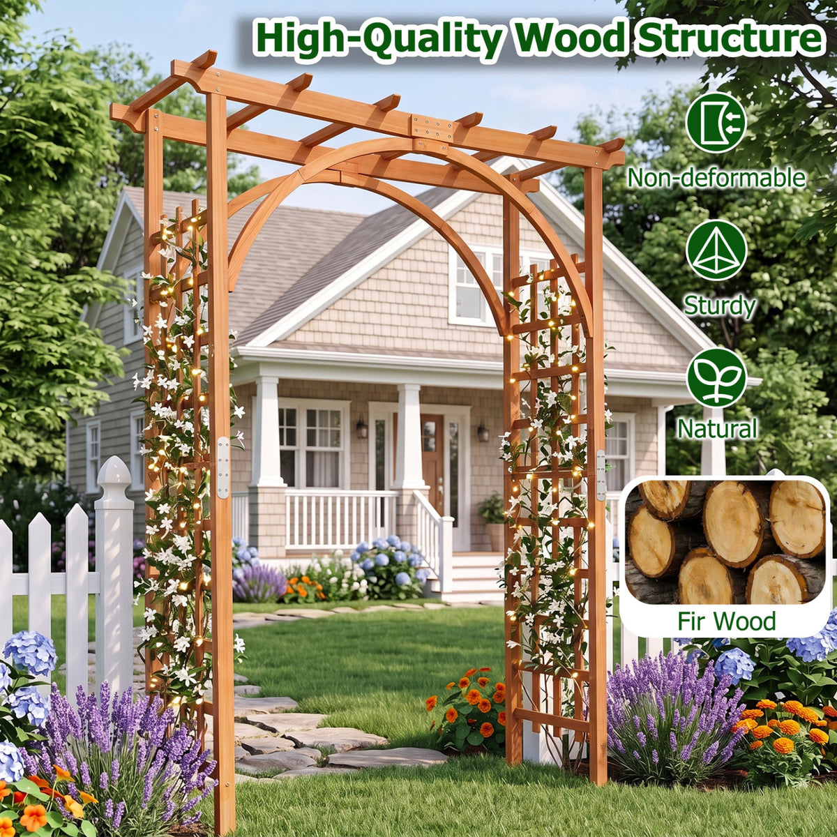 85" Tall Wood Flat Top Garden Arch Trellis, Orange