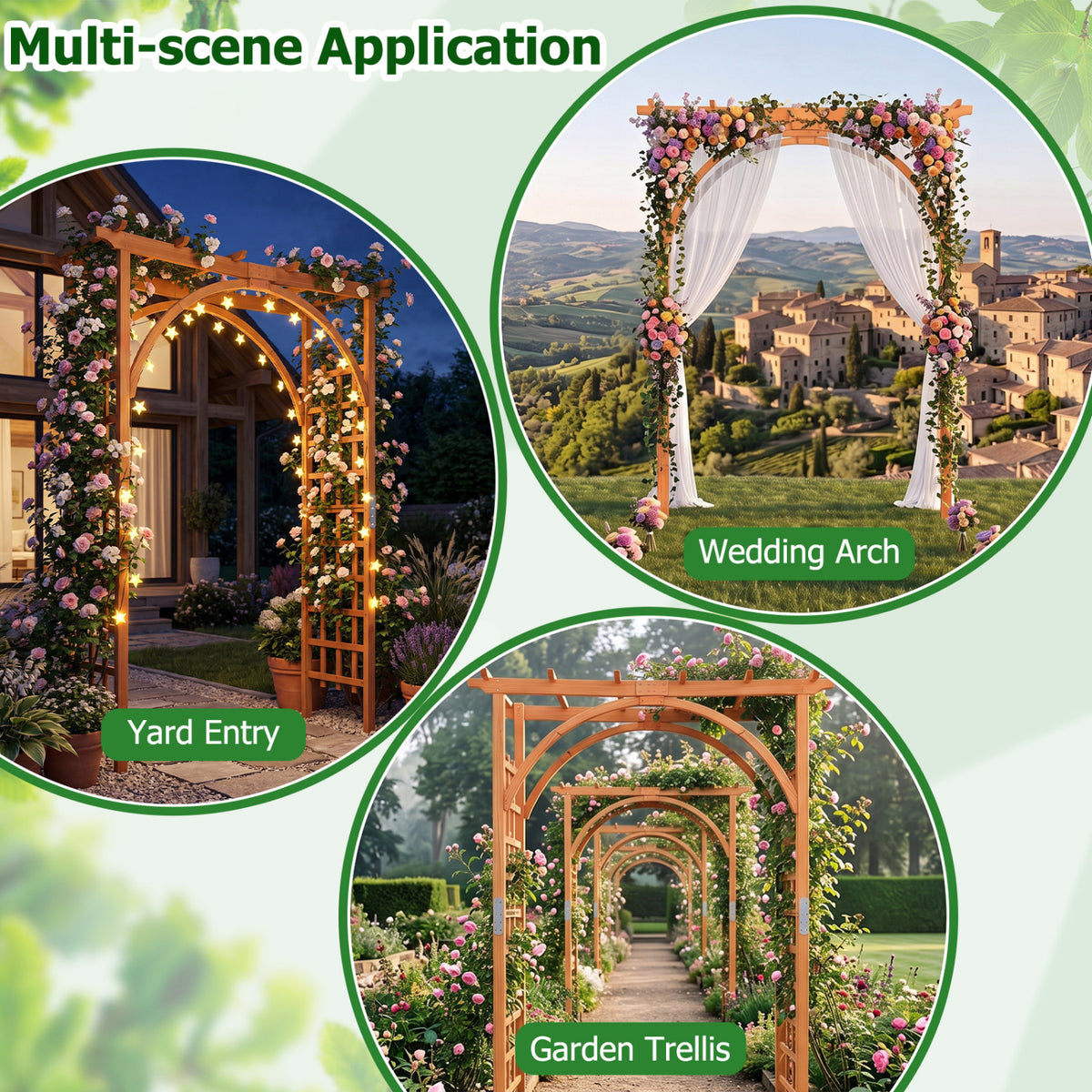 85" Tall Wood Flat Top Garden Arch Trellis, Orange