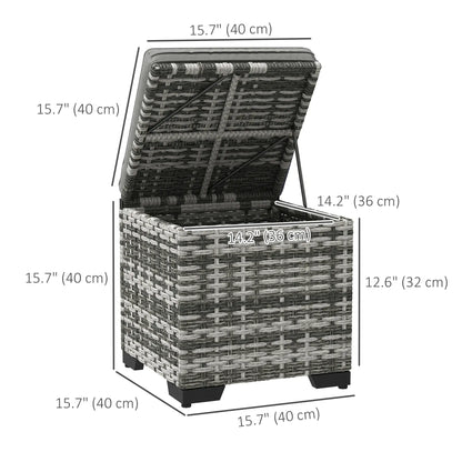 Set of 2 Wicker Ottoman, Outdoor Footstool with Storage &; Removable Cushions for Poolside, Patio, Deck, Grey Patio Furniture Sets at Gallery Canada