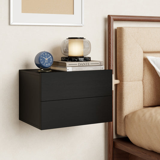 Floating Nightstand with 2 Storage Drawers Wall Mounted for Bedroom, Black Nightstands Black at Gallery Canada