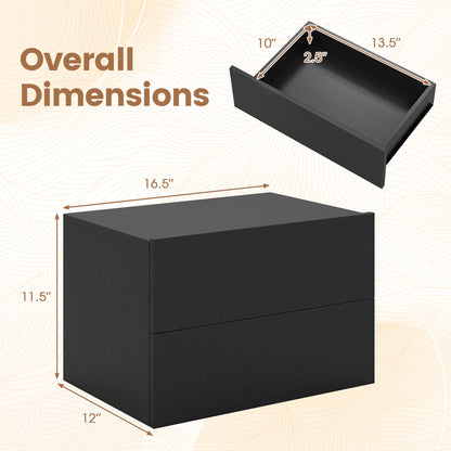 Floating Nightstand with 2 Storage Drawers Wall Mounted for Bedroom, Black Nightstands at Gallery Canada