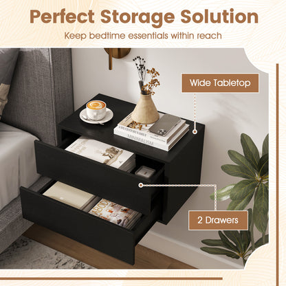 Floating Nightstand with 2 Storage Drawers Wall Mounted for Bedroom, Black Nightstands at Gallery Canada