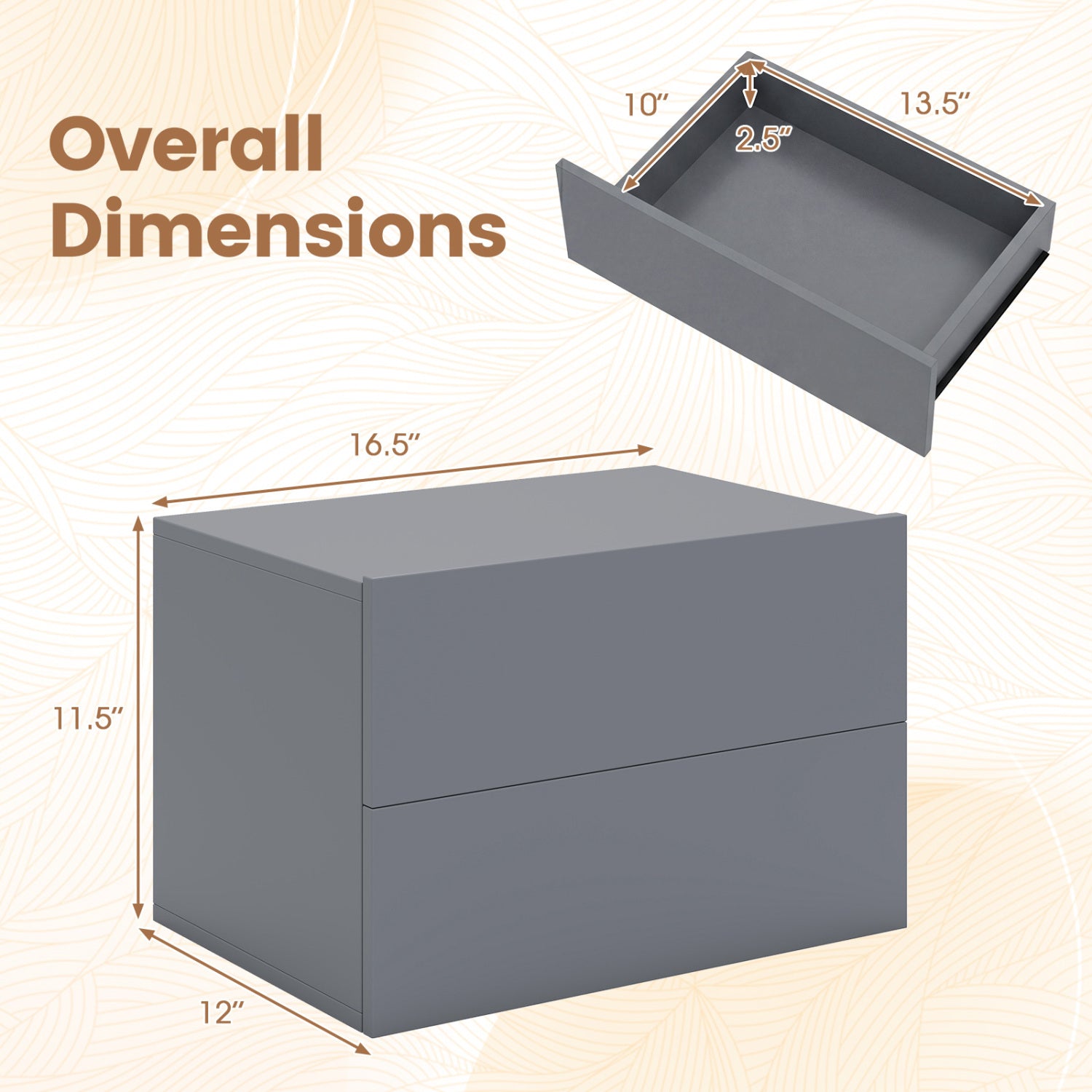 Floating Nightstand with 2 Storage Drawers Wall Mounted for Bedroom, Gray Nightstands at Gallery Canada