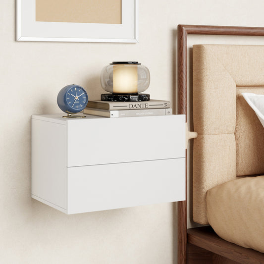 Floating Nightstand, 2 Drawers, Wall Mounted, White Nightstands White at Gallery Canada