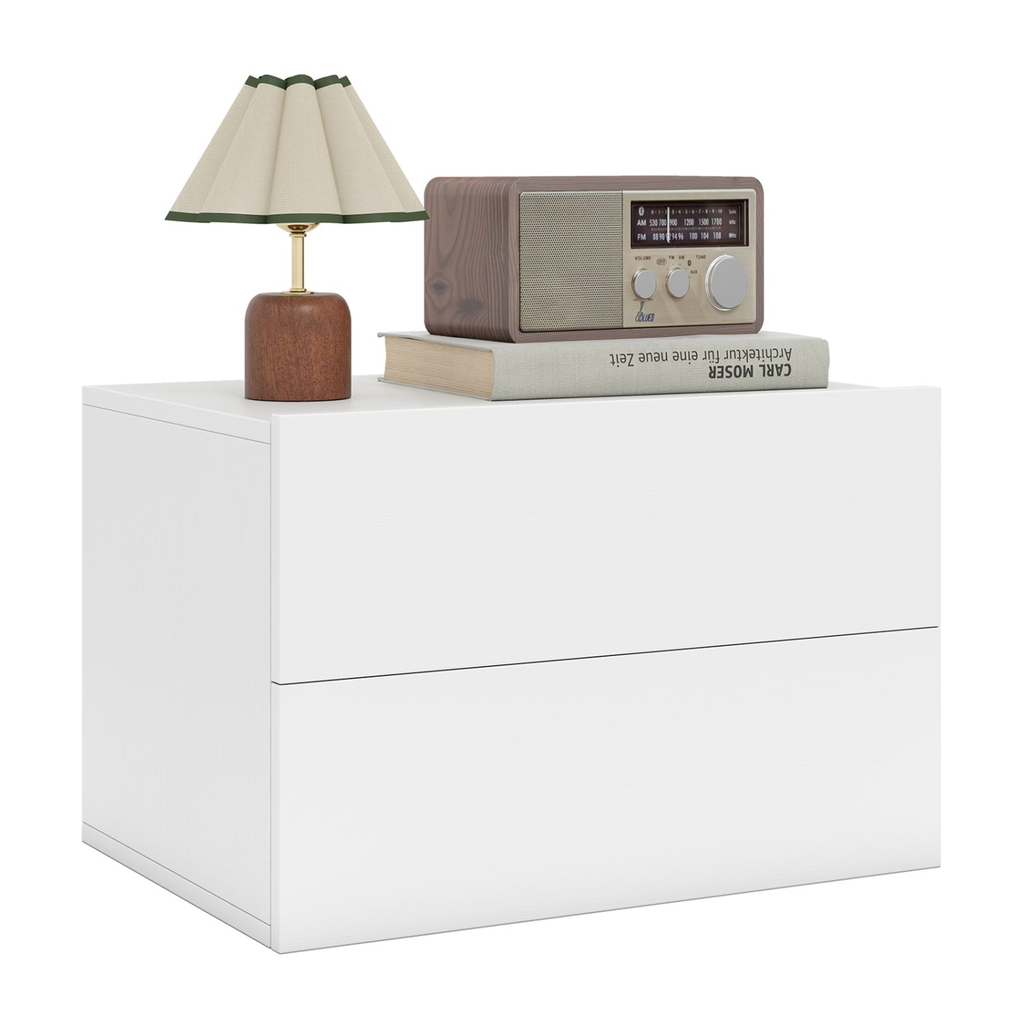 Floating Nightstand, 2 Drawers, Wall Mounted, White