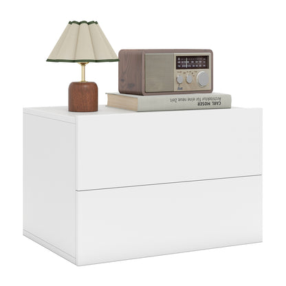 Floating Nightstand, 2 Drawers, Wall Mounted, White