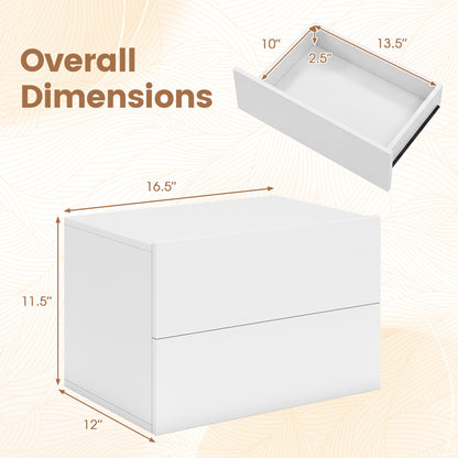 Floating Nightstand, 2 Drawers, Wall Mounted, White