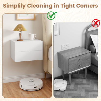 Floating Nightstand, 2 Drawers, Wall Mounted, White