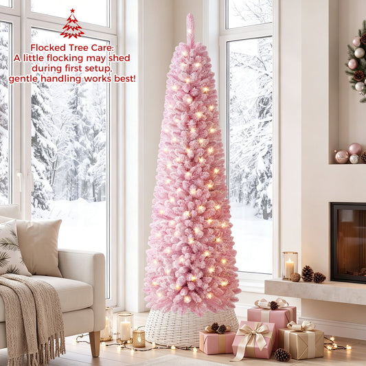 Flocked Pre-Lit Christmas Tree, 8 Modes, 6 FT, Pink Christmas Tree Pink at Gallery Canada