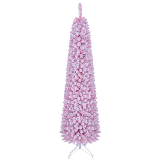 Flocked Pre-Lit Christmas Tree, 8 Modes, 6 FT, Pink Christmas Tree Pink at Gallery Canada