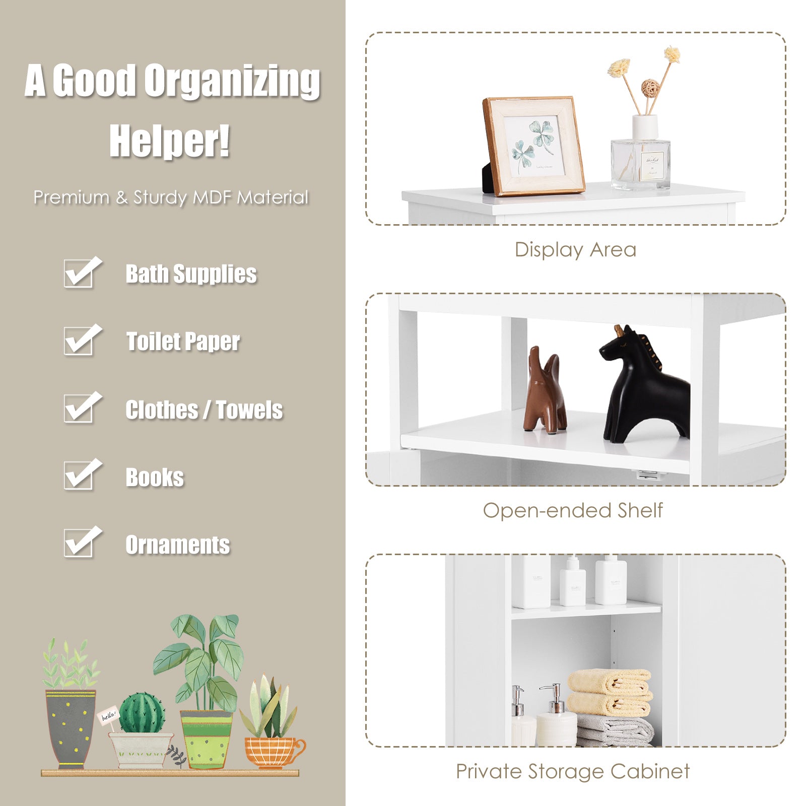Floor Cabinet Multifunction Storage Rack Organizer Stand, White Floor Cabinets at Gallery Canada