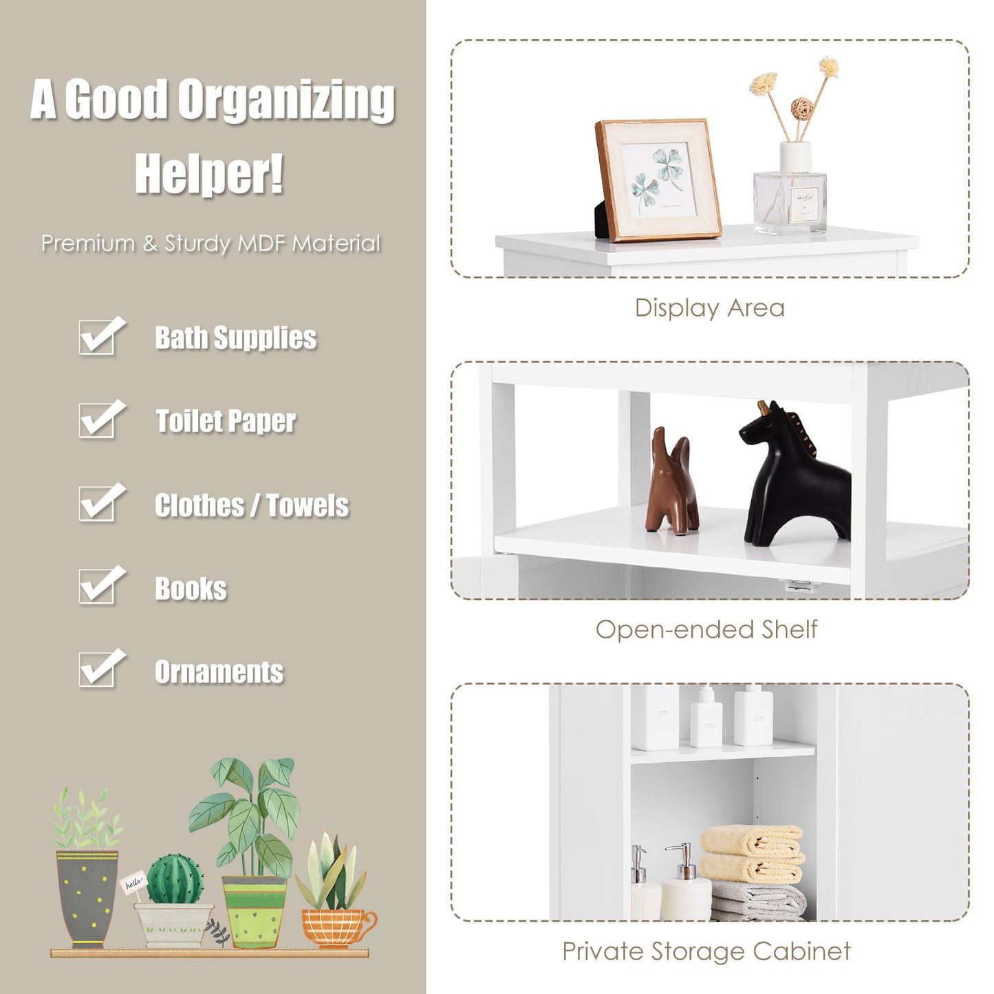 Floor Cabinet Multifunction Storage Rack Organizer Stand, White Floor Cabinets at Gallery Canada