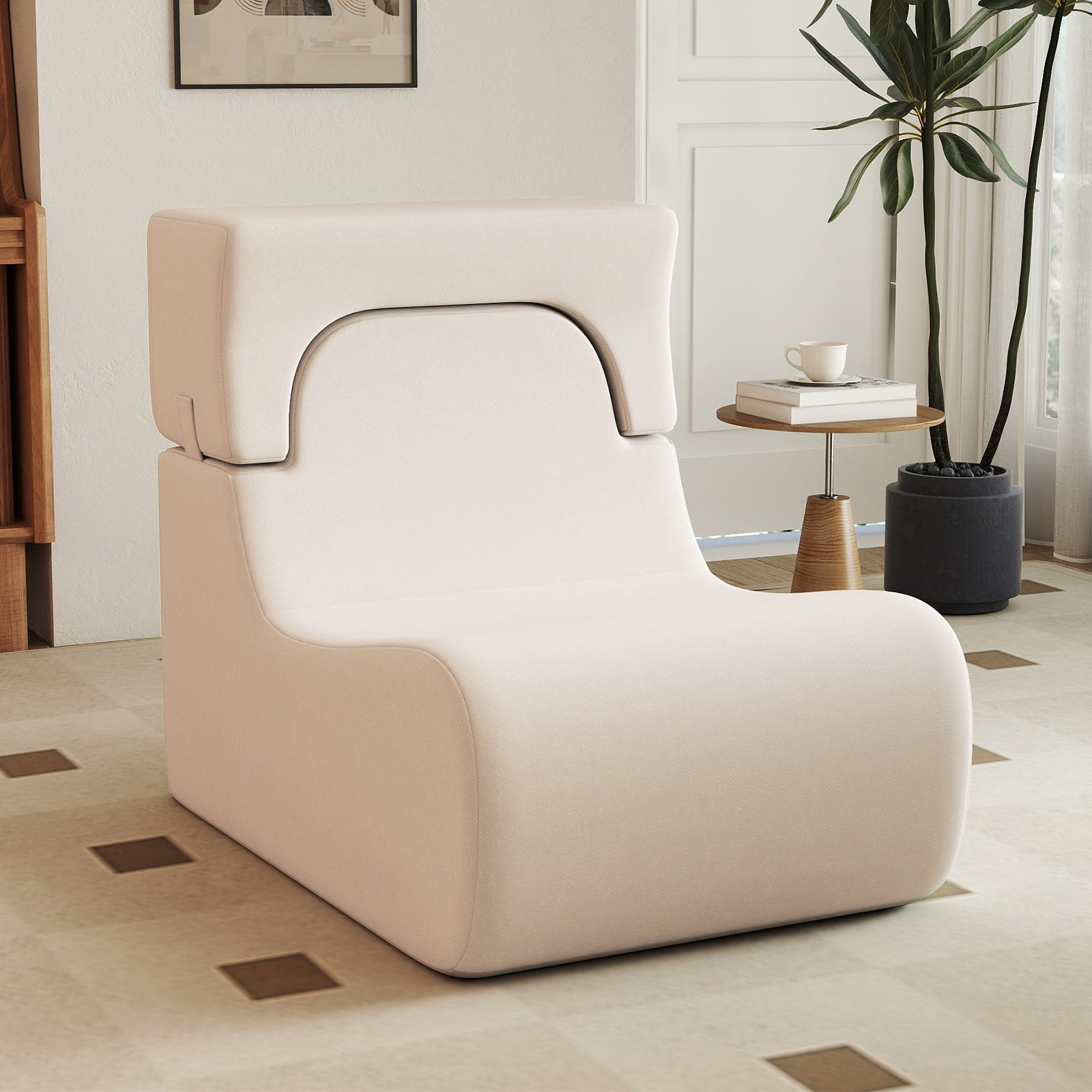 Floor Chair Lazy Sofa with Detachable Headrest, Beige Floor Chairs at Gallery Canada