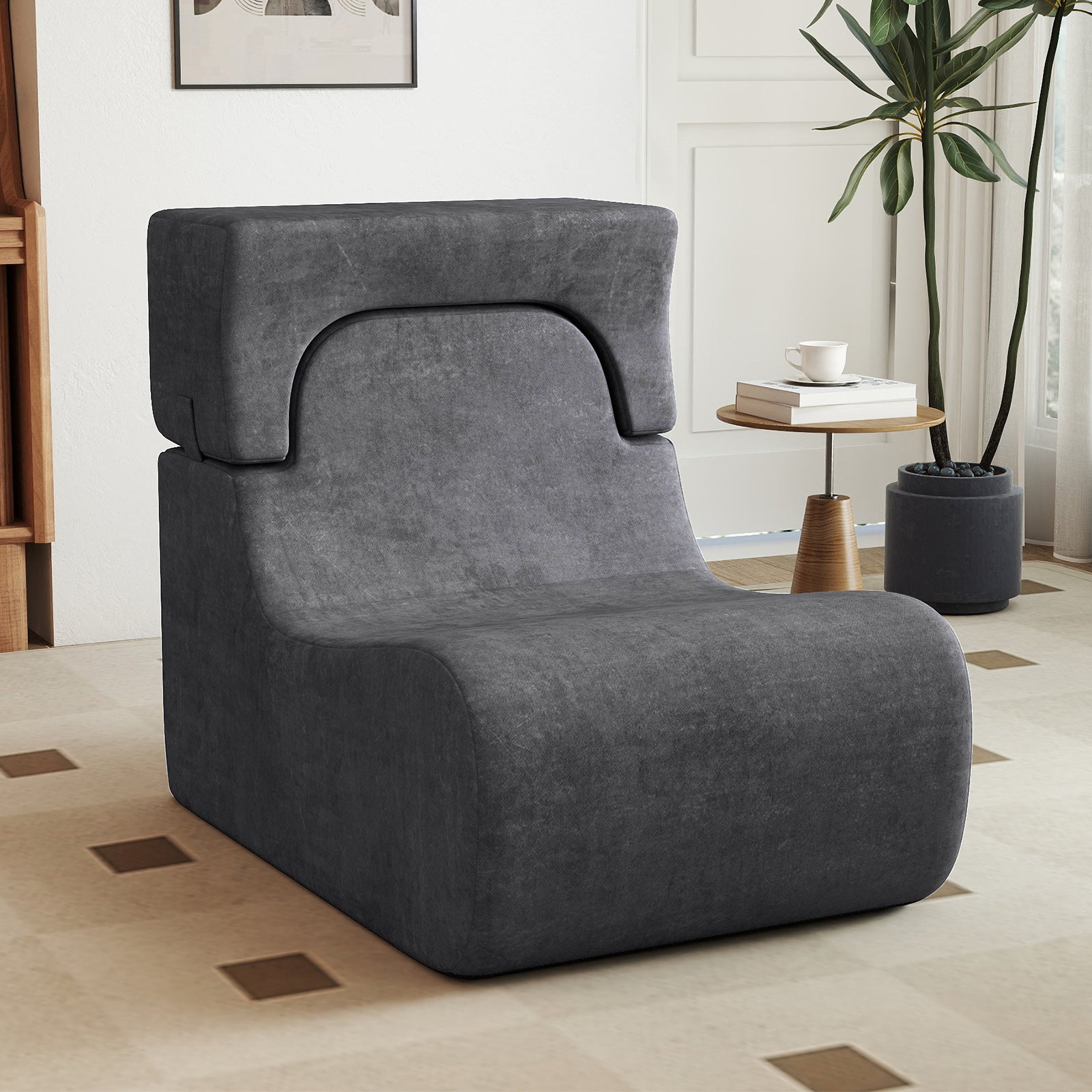 Floor Chair Lazy Sofa with Detachable Headrest, Gray Floor Chairs at Gallery Canada
