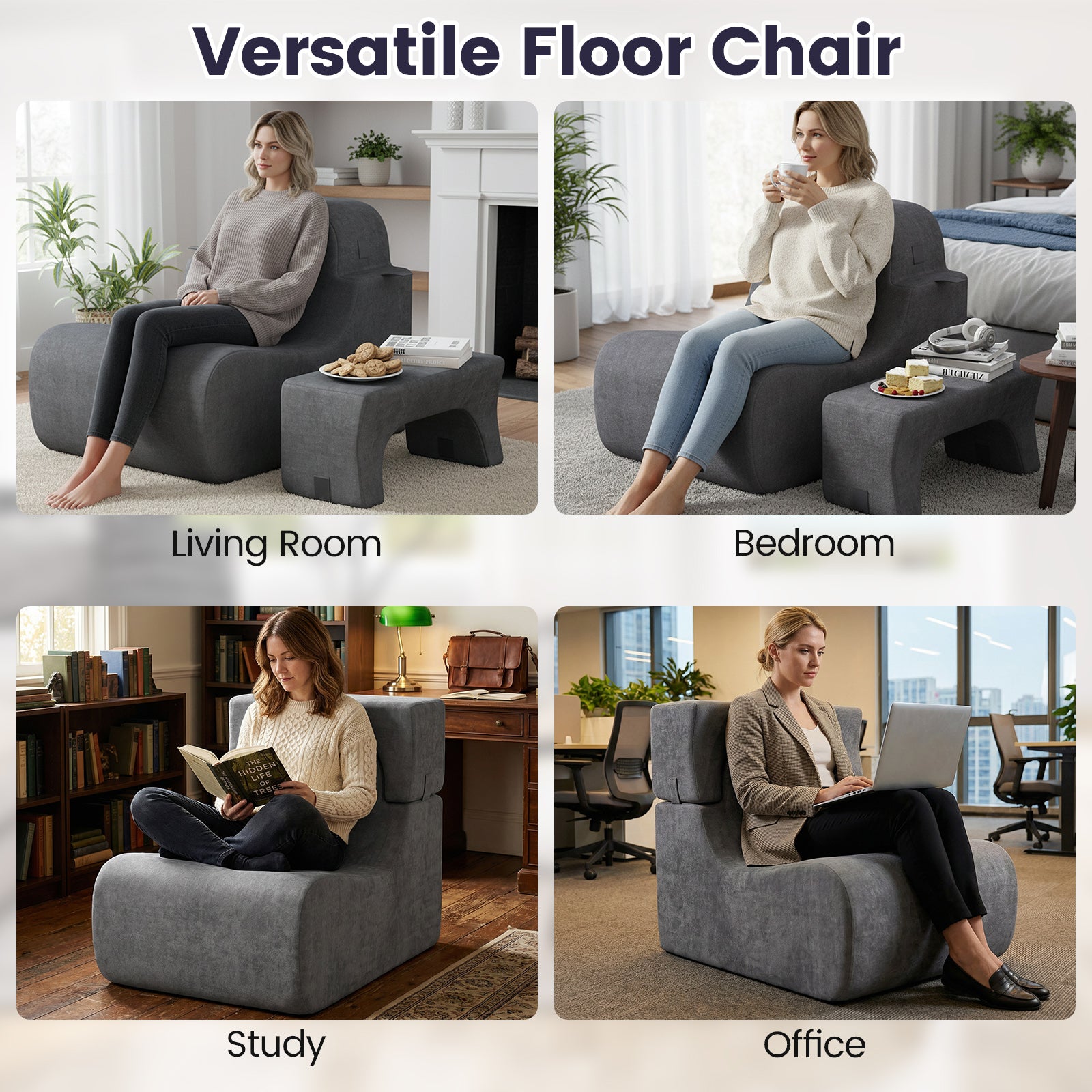Floor Chair Lazy Sofa with Detachable Headrest, Gray Floor Chairs at Gallery Canada