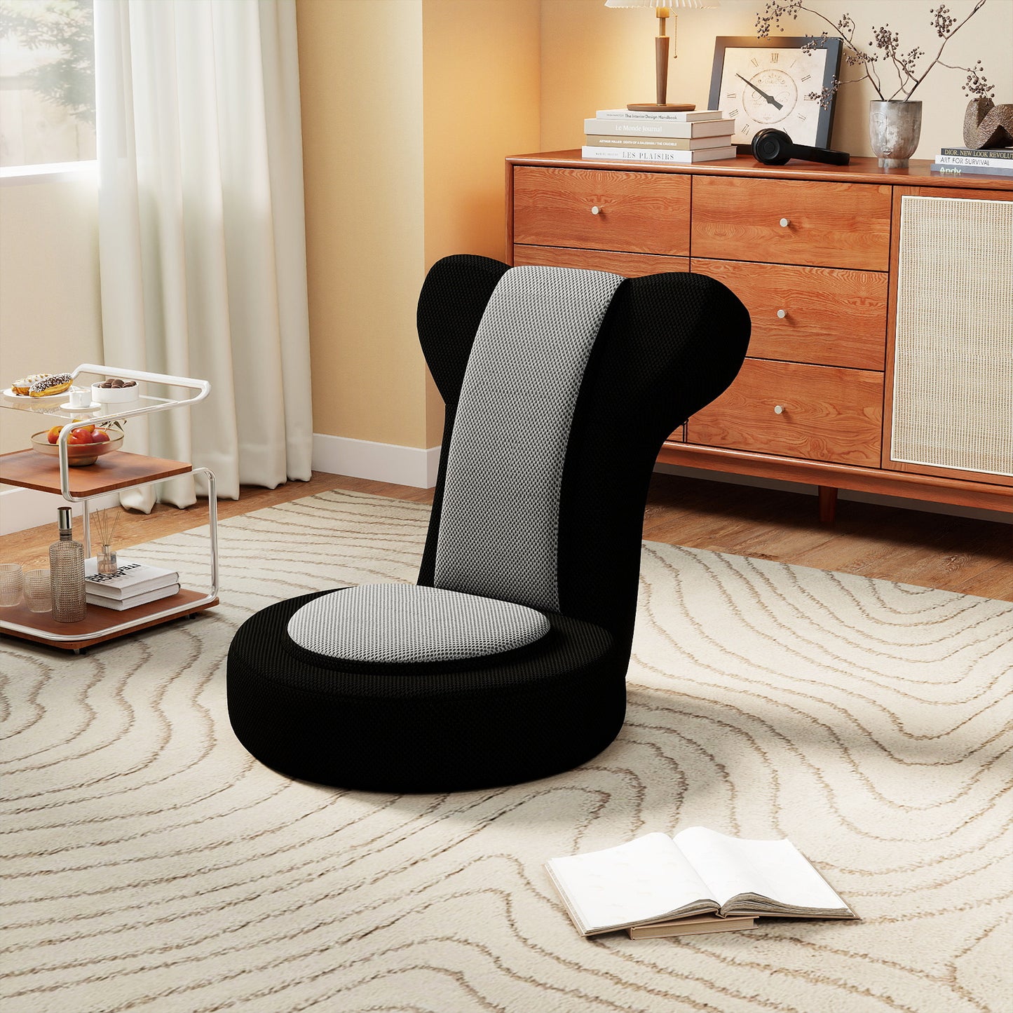 Floor Comfy Gaming Leisure Chair with Adjustable Headrest and Backrest, Black Floor Chairs at Gallery Canada